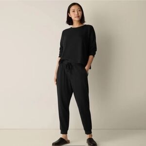 Eileen Fisher Black Ankle Track Pants Size Large Pull On Elastic Waist Pockets